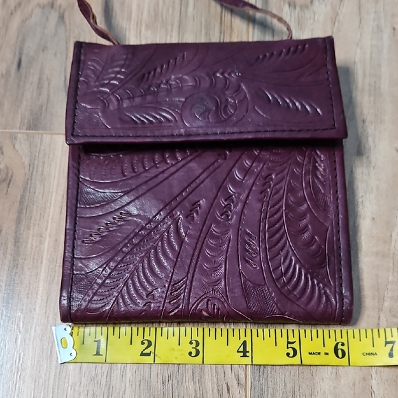 T. Saldivar Hand Tooled Leather Burgundy Plum Crossbody Bag - Picture 12 of 14